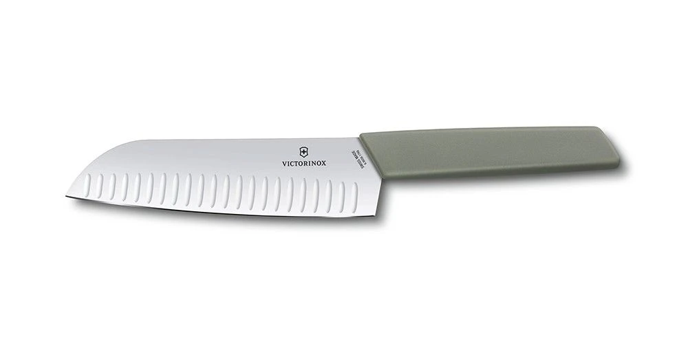Victorinox Swiss Modern Colour 17cm Fluted Santoku Knife - Olive Green (6905617K6B)