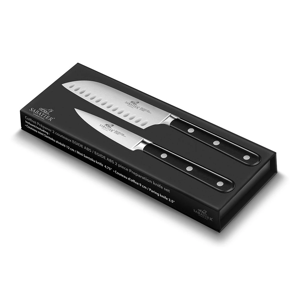 Lion SabatierĀ® Egide 2 Piece Knife Set - 9cm Paring & 13cm Santoku Knife (Black Handle With Stainless Steel Rivets) - Image 3