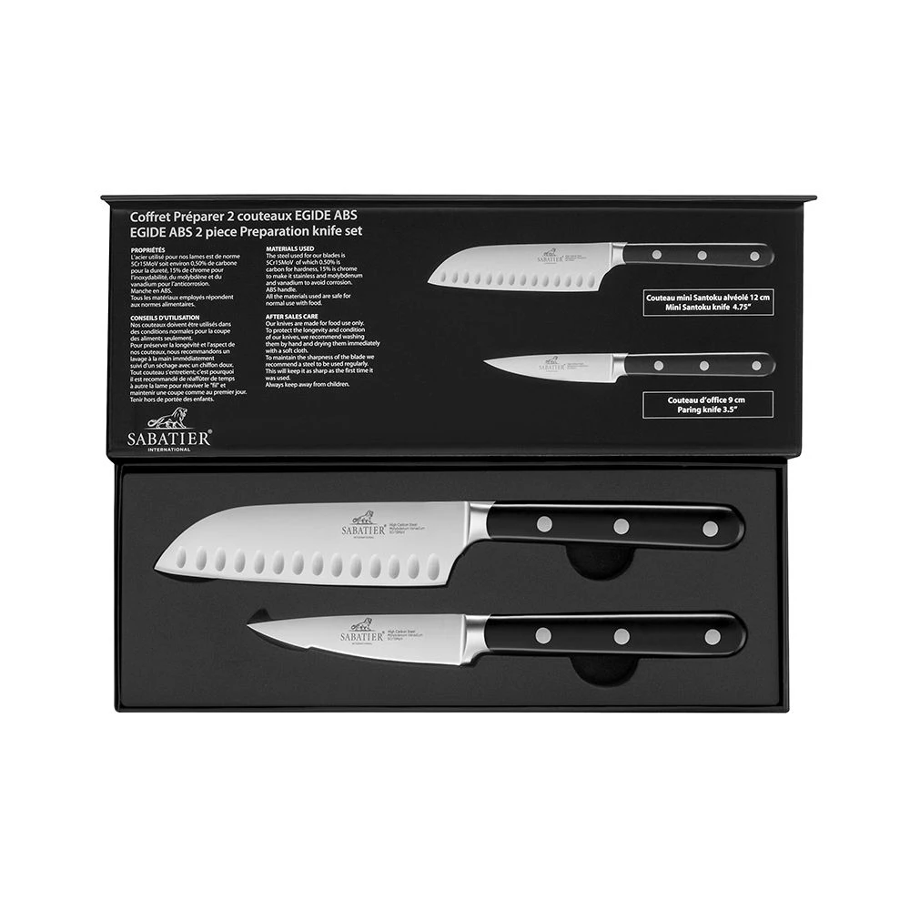 Lion SabatierĀ® Egide 2 Piece Knife Set - 9cm Paring & 13cm Santoku Knife (Black Handle With Stainless Steel Rivets) - Image 5
