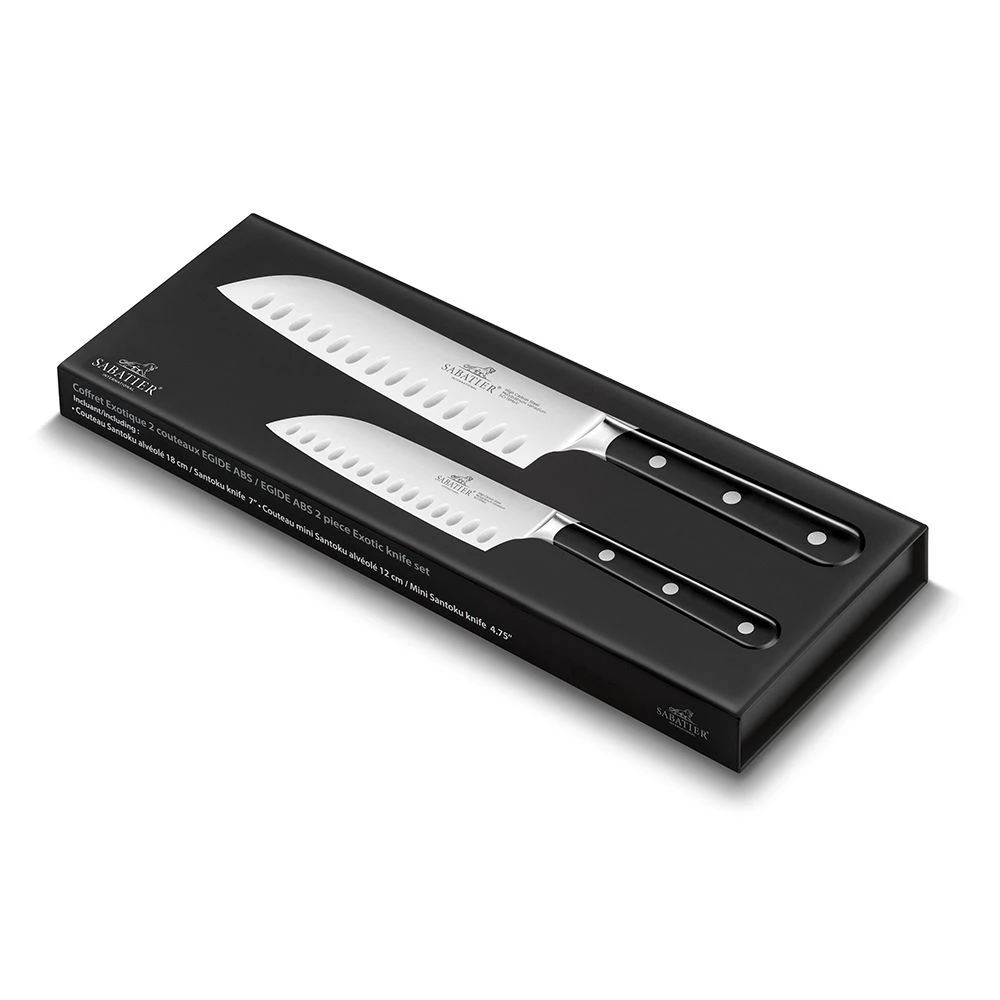 Lion SabatierĀ® Egide 2 Piece Knife Set - 13cm & 18cm Santoku (Black Handle With Stainless Steel Rivets) - Image 4