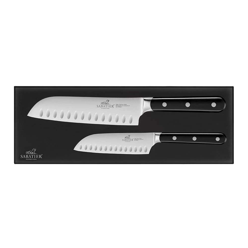 Lion SabatierĀ® Egide 2 Piece Knife Set - 13cm & 18cm Santoku (Black Handle With Stainless Steel Rivets) - Image 6