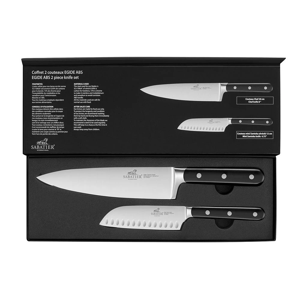 Lion SabatierĀ® Egide 2 Piece Knife Set - 13cm Santoku & 20cm Cooks Knife (Black Handle With Stainless Steel Rivets) - Image 5