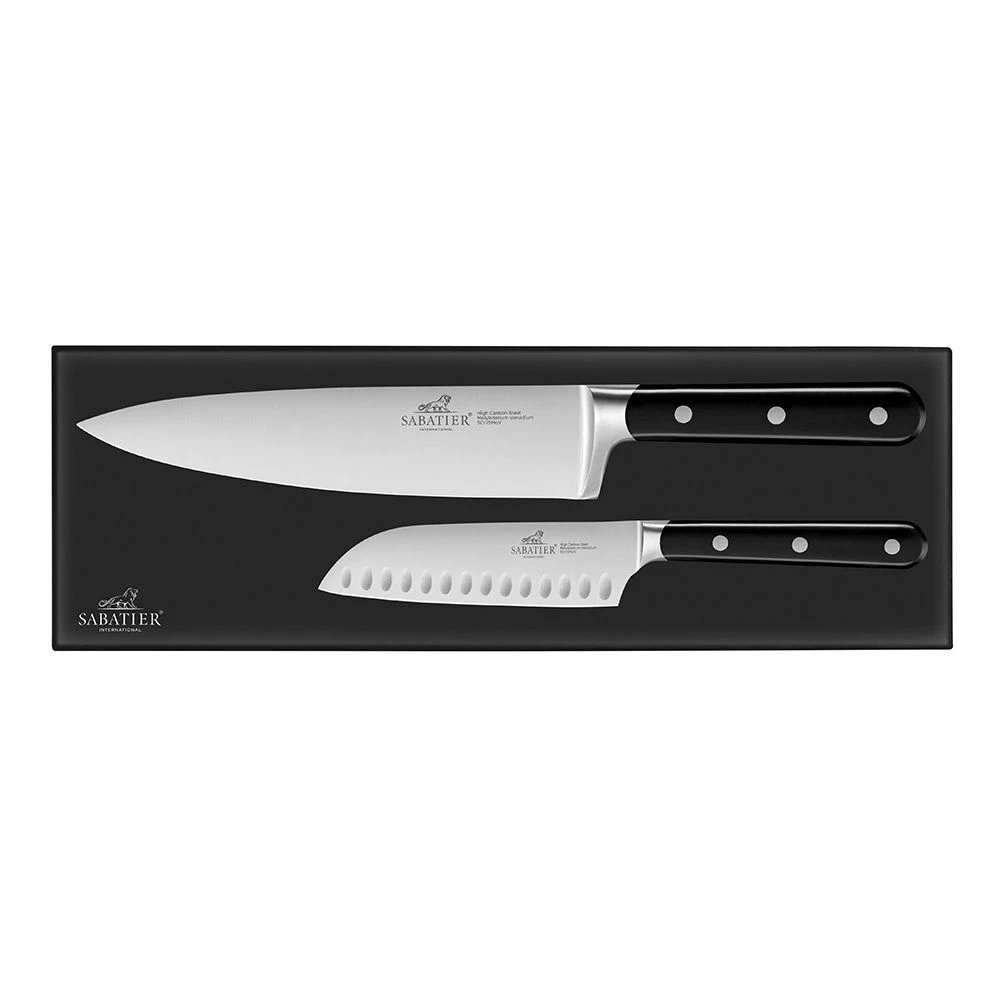 Lion SabatierĀ® Egide 2 Piece Knife Set - 13cm Santoku & 20cm Cooks Knife (Black Handle With Stainless Steel Rivets) - Image 6
