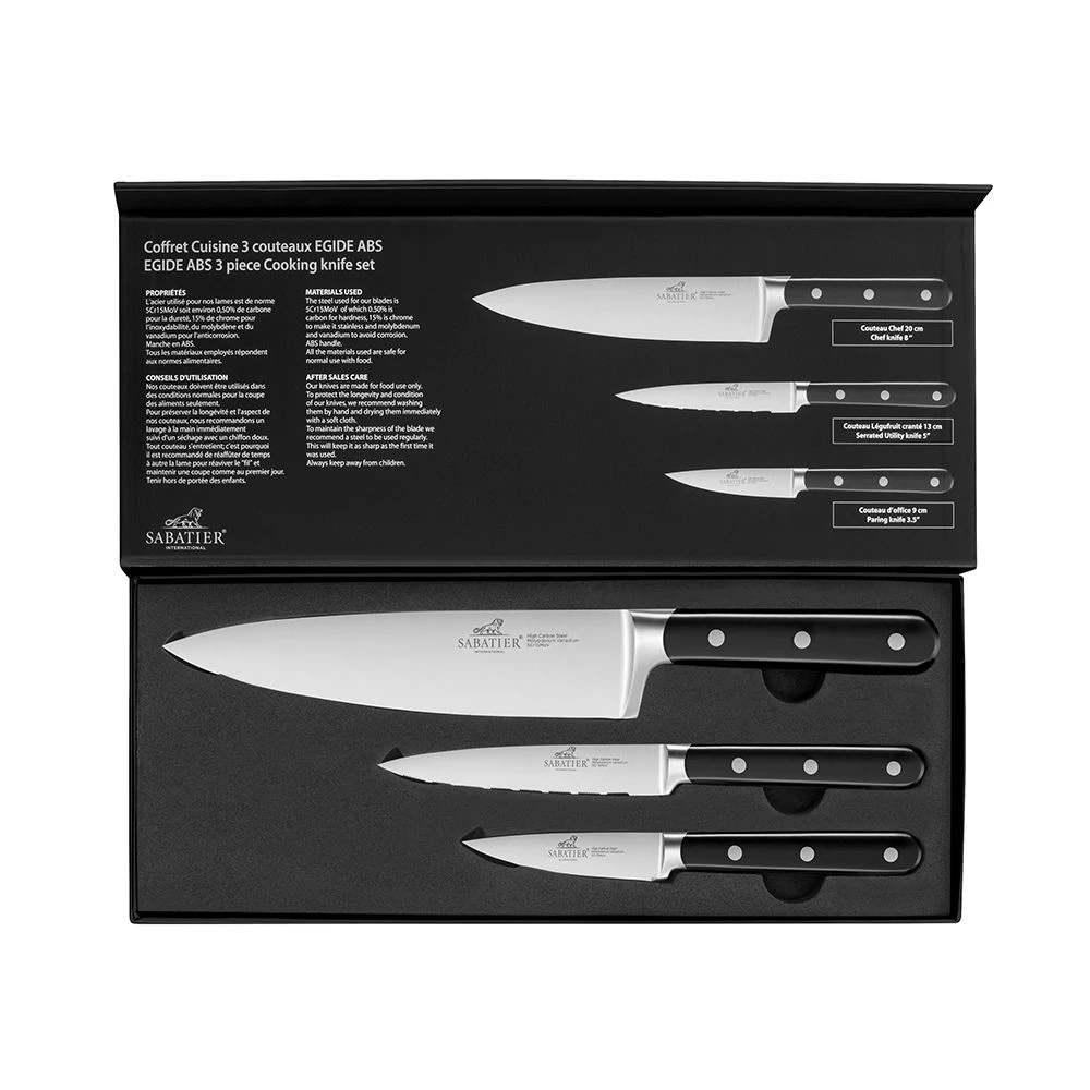 Lion SabatierĀ® Egide 3 Piece Knife Set - 10cm Paring, 13cm Utility & 20cm Cooks Knife (Black Handle With Stainless Steel Rivets) - Image 6