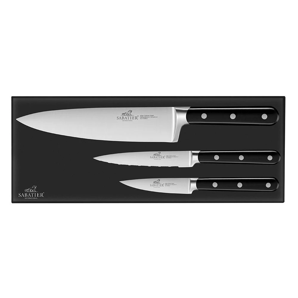 Lion SabatierĀ® Egide 3 Piece Knife Set - 10cm Paring, 13cm Utility & 20cm Cooks Knife (Black Handle With Stainless Steel Rivets) - Image 7