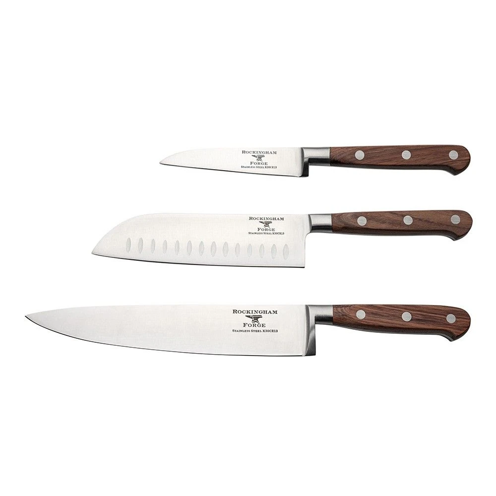 Rockingham Forge Pro Wood Series 3 Piece Set (9cm Paring Knife, 13cm Santoku Knife & 20cm Cooks Knife)