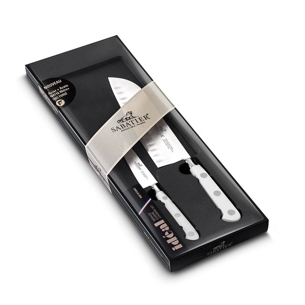 Lion SabatierĀ® Ideal Toque Blanche 2 Piece Knife Set - 10cm Paring & 18cm Santoku Knife (White Handle With Stainless Steel Rivets) - Image 4