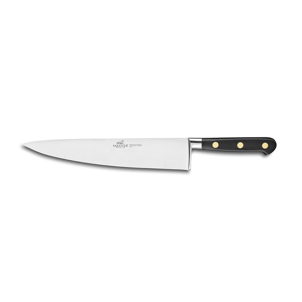 Lion Sabatier® Ideal Carbone 25cm Cook's Knife (Carbon Steel Blade With Black Handle & Brass Rivets)