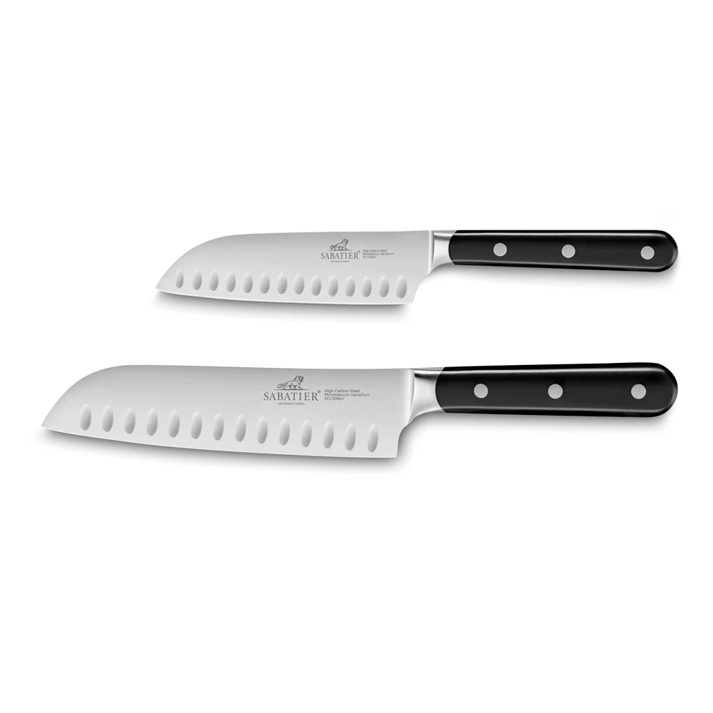 Lion SabatierĀ® Egide 2 Piece Knife Set - 13cm & 18cm Santoku (Black Handle With Stainless Steel Rivets) - Image 2