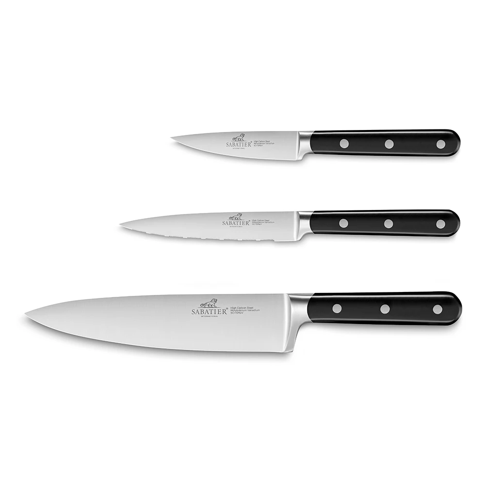 Lion SabatierĀ® Egide 3 Piece Knife Set - 10cm Paring, 13cm Utility & 20cm Cooks Knife (Black Handle With Stainless Steel Rivets) - Image 2