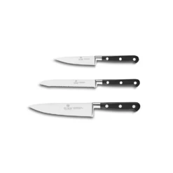 Lion SabatierĀ® Ideal 3 Piece Knife Set - 10cm Paring, 12cm Serrated Utility & 15cm Cooks Knife (Black Handle With Stainless Steel Rivets)