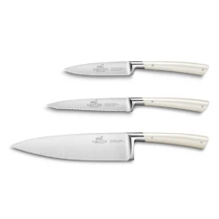 Lion SabatierĀ® Edonist Perle 3 Piece Knife Set - 10cm Paring, 12cm Serrated Utility & 20cm Cooks Knife (Pearl Handle With Stainless Steel Rivets)