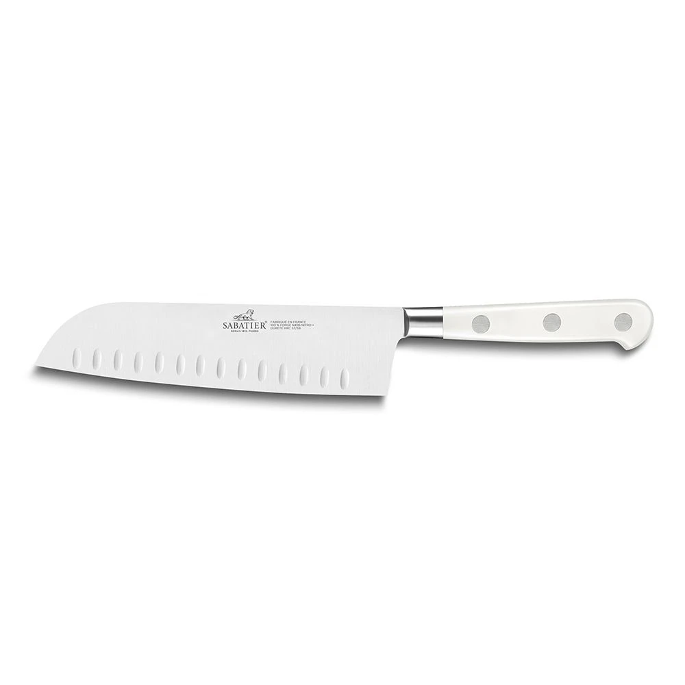 Lion SabatierĀ® Ideal Toque Blanche 2 Piece Knife Set - 10cm Paring & 18cm Santoku Knife (White Handle With Stainless Steel Rivets)