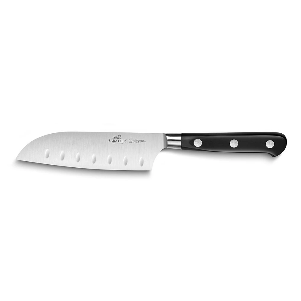 Lion SabatierĀ® Ideal 3 Piece Knife Set - 10cm Paring, 12cm Serrated Utility & 13cm Santoku Knife (Black Handle With Stainless Steel Rivets) - Image 5