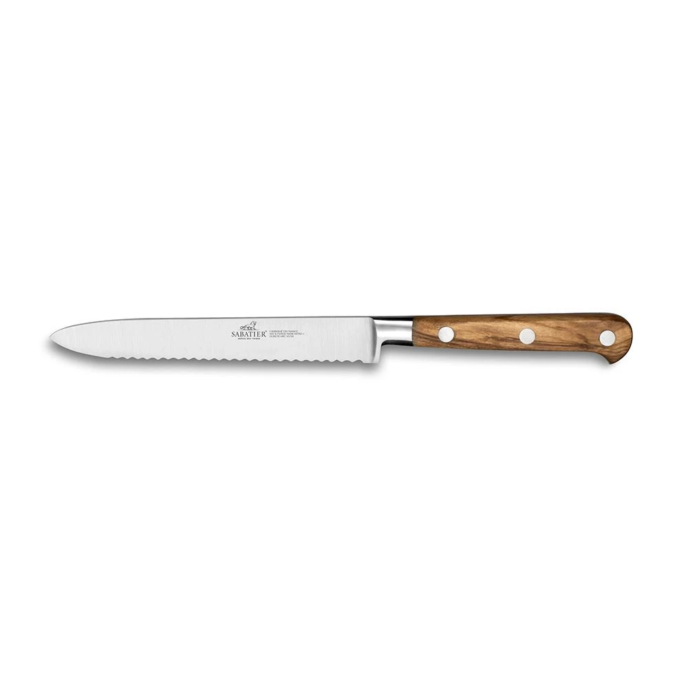 Lion SabatierĀ® Ideal Provencao 3 Piece Knife Set - 10cm Paring, 12cm Serrated Utility & 13cm Santoku Knife (Olive Handle With Stainless Steel Rivets) - Image 3