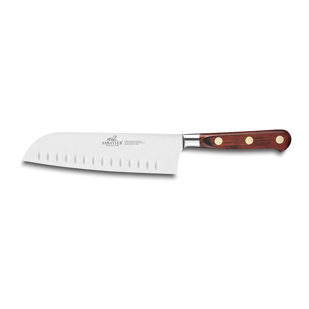 Lion SabatierĀ® Ideal Saveur 18cm Scalloped Santoku Knife (Pakka Wood Handle With Brass Rivets)