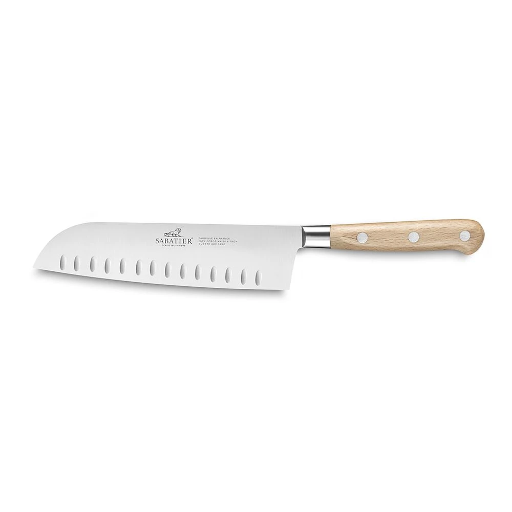 Lion SabatierĀ® Ideal Broceliande 18cm Scalloped Santoku Knife (Ashwood Handle With Stainless Steel Rivets)