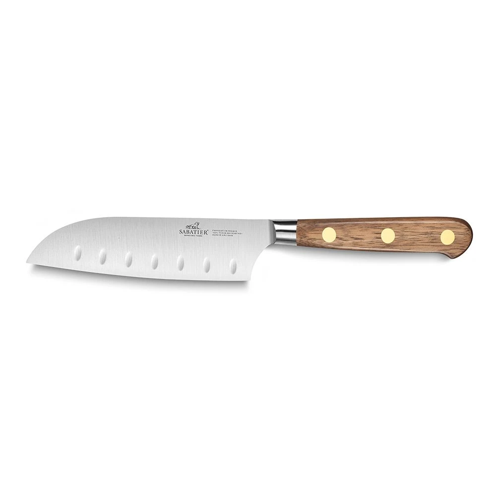 Lion SabatierĀ® Ideal Perigord 3 Piece Knife Set - 10cm Paring, 12cm Serrated Utility & 13cm Santoku Knife (Walnut Handle With Brass Rivets) - Image 5