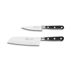 Lion Sabatier® Ideal 2 Piece Knife Set - 10cm Paring & 18cm Santoku Knife (Black Handle With Stainless Steel Rivets)