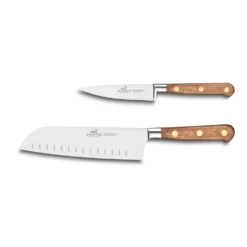 Lion SabatierĀ® Ideal Perigord 2 Piece Knife Set - 10cm Paring & 18cm Santoku Knife (Walnut Handle With Brass Rivets)