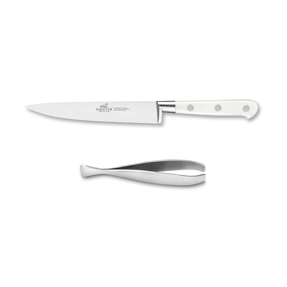 Lion SabatierĀ® Ideal Toque Blanche 2 Piece Set - Filleting Knife & Tweezers (White Handle With Stainless Steel Rivets) - Image 2