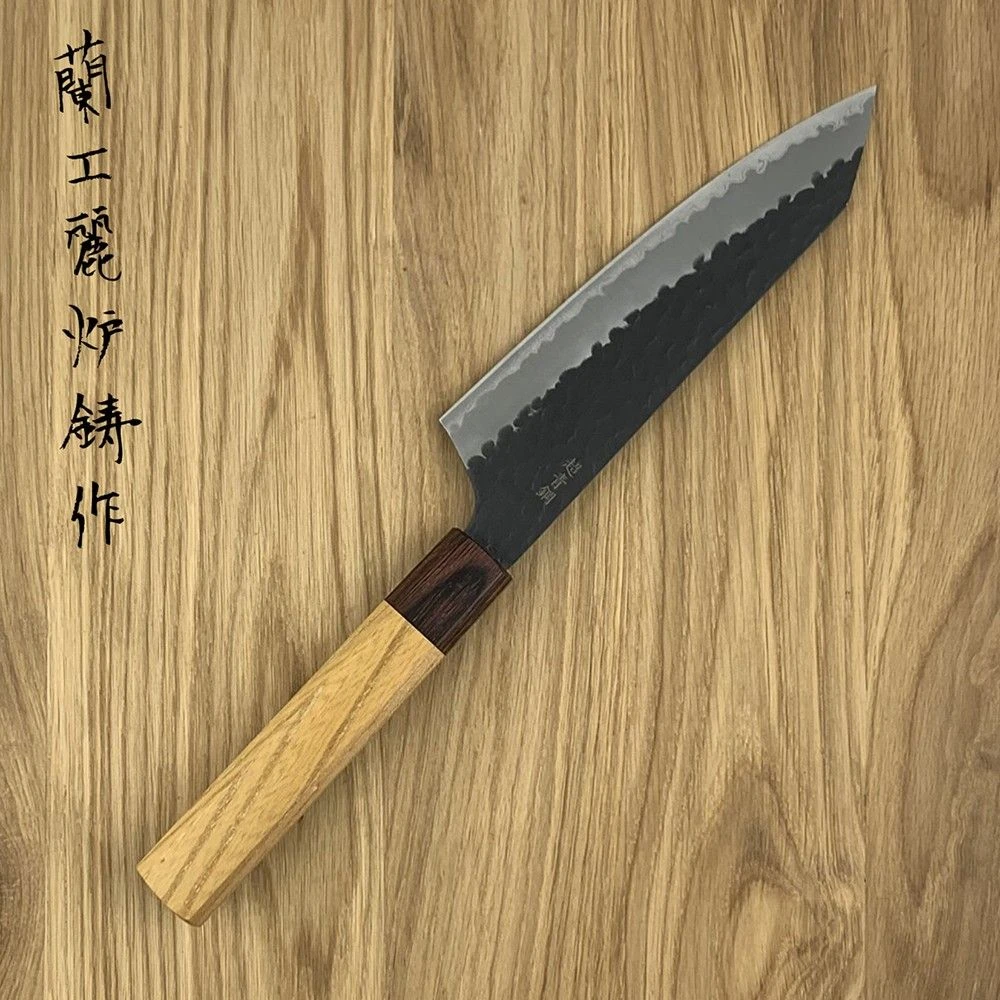 Sakai Takayuki Aogami Super Kurouchi Hammered WA Japanese 160mm Kengata-Santoku Knife - Image 2