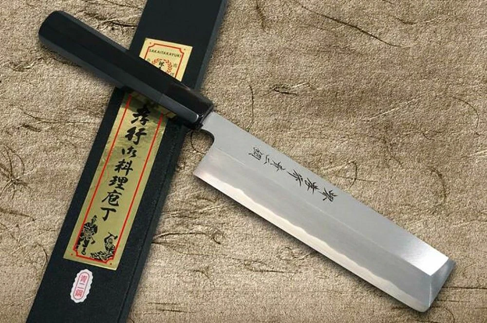 Sakai Takayuki Aoniko Blue 2 Steel Ebony Handle Japanese Chef's Nakiri (Vegetable) 180mm - Image 7