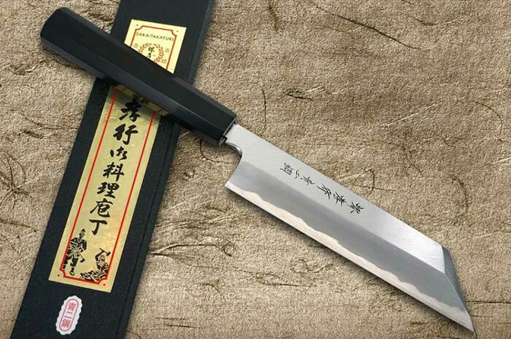Sakai Takayuki Aoniko Blue 2 Steel Ebony Handle Japanese Chef's Peeling Knife 180mm - Image 7