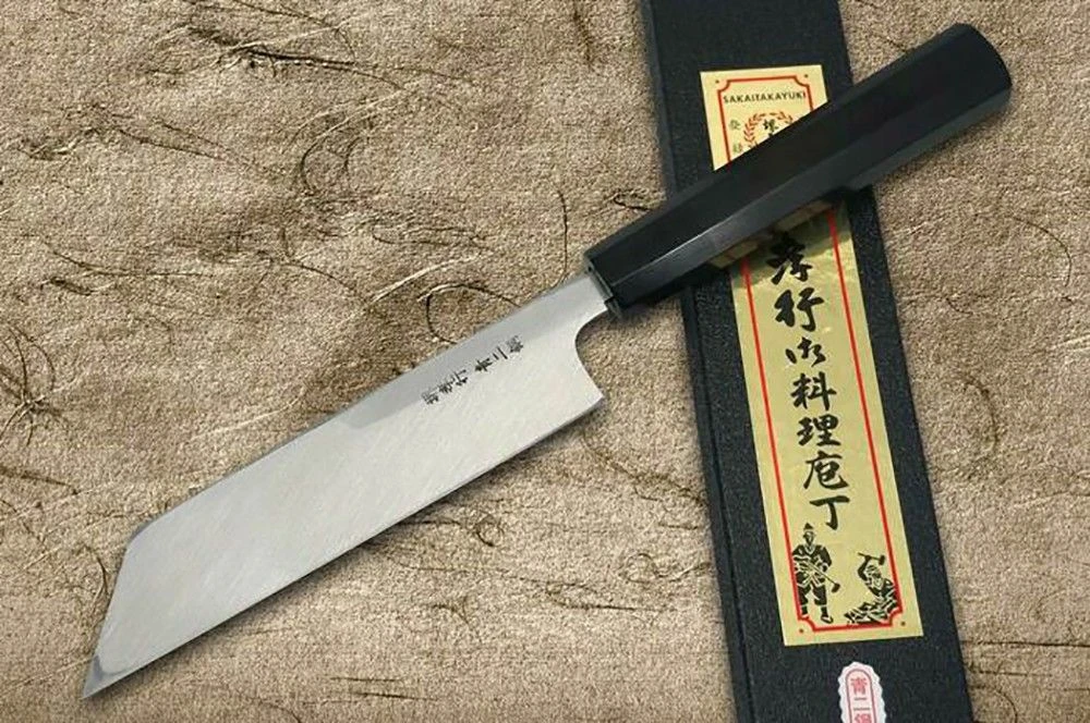 Sakai Takayuki Aoniko Blue 2 Steel Ebony Handle Japanese Chef's Peeling Knife 180mm - Image 3